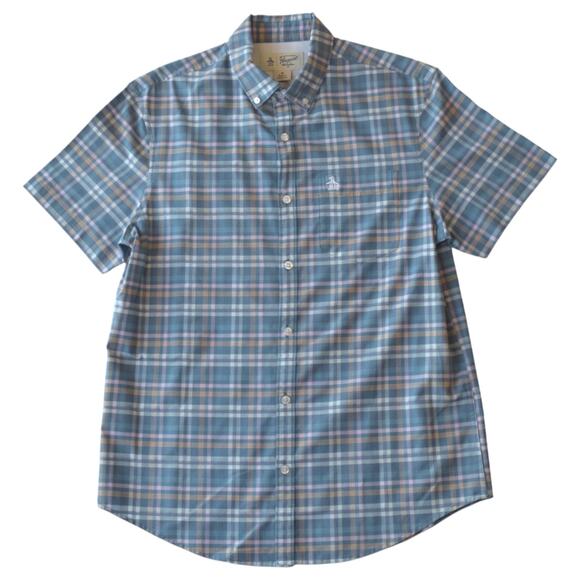 Original Penguin Blue Plaid Button-Up Shirt - Size M Short Sleeve - Picture 1 of 5